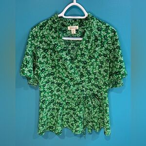 Monteau Green Floral Wrap Blouse